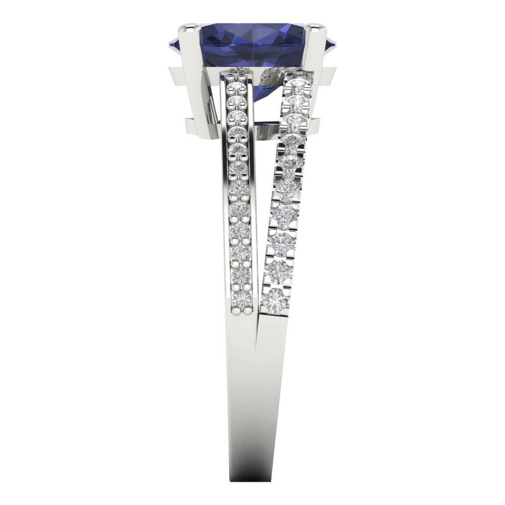 2.32 cttw Simulated Blue Sapphire Solitaire with Zirconia Simulated Diamond Accents Engagement Ring - Solid Gold (Oval Cut,9X7mm)