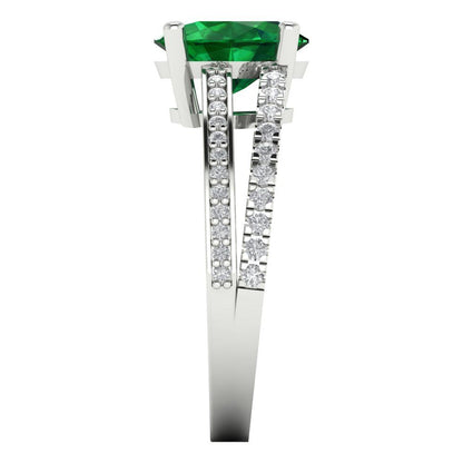 2.32 cttw Simulated Emerald Solitaire with Zirconia Simulated Diamond Accents Engagement Ring - Solid Gold (Oval Cut,9X7mm)