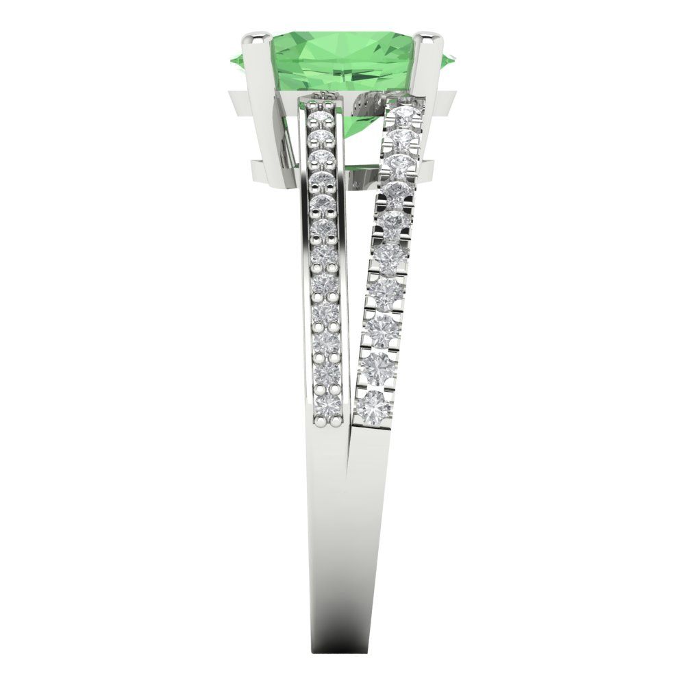 2.32 cttw Zirconia Simulated Green Diamond Solitaire with Zirconia Simulated Diamond Accents Engagement Ring - Solid Gold (VVS1, Oval Cut,9X7mm)