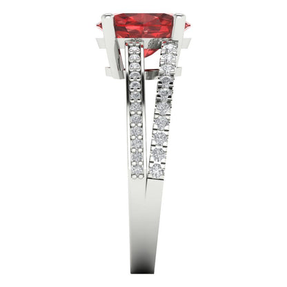 2.32 cttw Natural Garnet Solitaire with Zirconia Simulated Diamond Accents Engagement Ring - Solid Gold (Oval Cut,9X7mm)