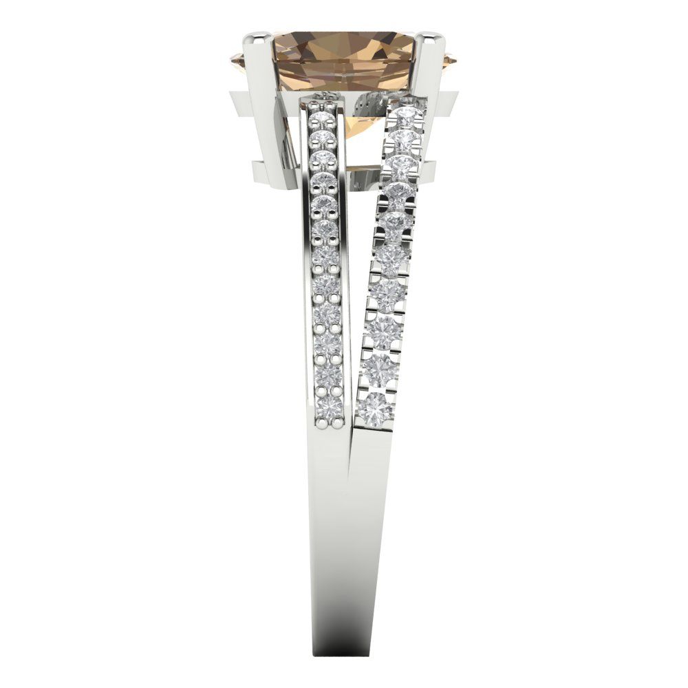 2.32 cttw Zirconia Simulated Champagne Diamond Solitaire with Zirconia Simulated Diamond Accents Engagement Ring - Solid Gold (VVS1, Oval Cut,9X7mm)