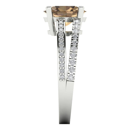 2.32 cttw Zirconia Simulated Champagne Diamond Solitaire with Zirconia Simulated Diamond Accents Engagement Ring - Solid Gold (VVS1, Oval Cut,9X7mm)