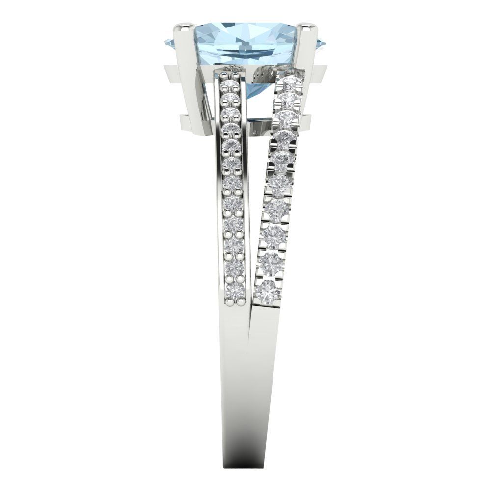 2.32 cttw Natural Sky Blue Topaz Solitaire with Zirconia Simulated Diamond Accents Engagement Ring - Solid Gold (Oval Cut,9X7mm)