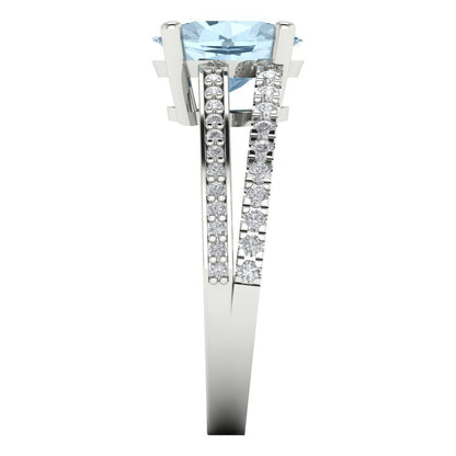 2.32 cttw Natural Sky Blue Topaz Solitaire with Zirconia Simulated Diamond Accents Engagement Ring - Solid Gold (Oval Cut,9X7mm)