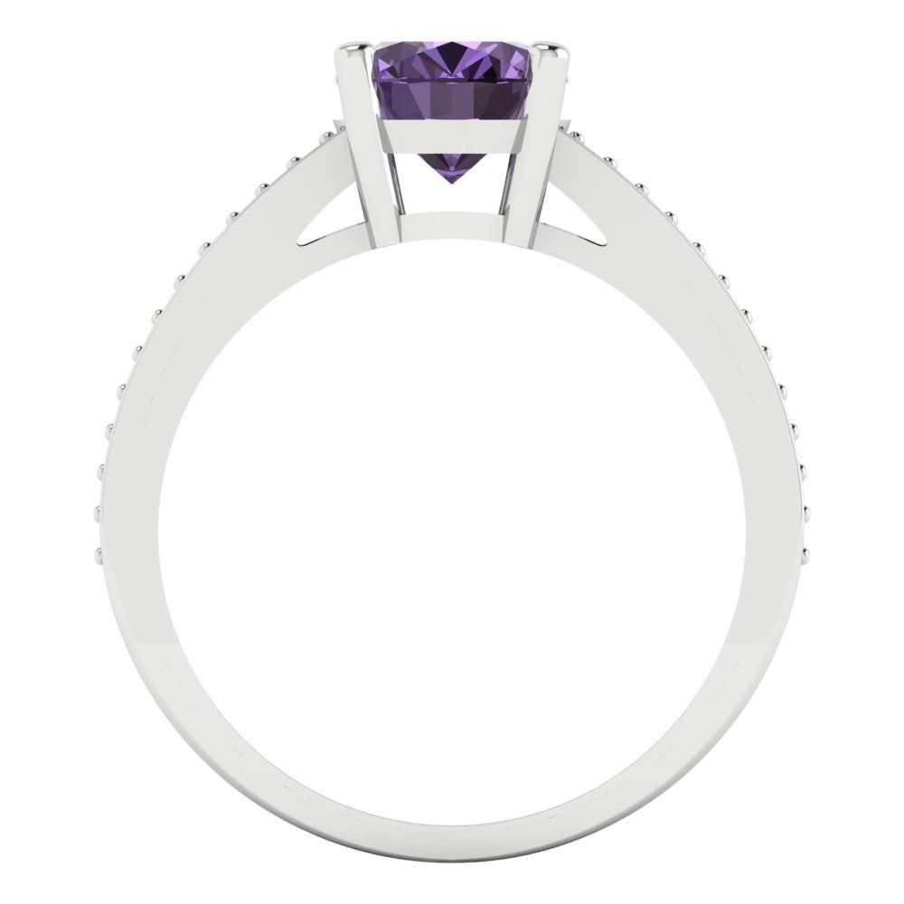 2.32 cttw Simulated Alexandrite Solitaire with Zirconia Simulated Diamond Accents Engagement Ring - Solid White Gold (VVS1, Oval Cut,9X7mm)