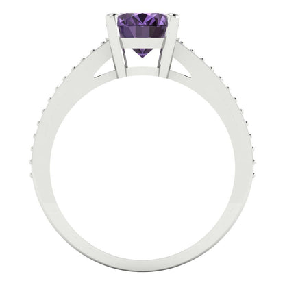 2.32 cttw Simulated Alexandrite Solitaire with Zirconia Simulated Diamond Accents Engagement Ring - Solid White Gold (VVS1, Oval Cut,9X7mm)