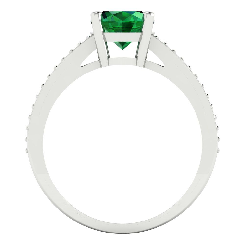 2.32 cttw Simulated Emerald Solitaire with Zirconia Simulated Diamond Accents Engagement Ring - Solid Gold (Oval Cut,9X7mm)