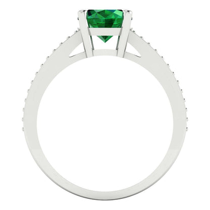 2.32 cttw Simulated Emerald Solitaire with Zirconia Simulated Diamond Accents Engagement Ring - Solid Gold (Oval Cut,9X7mm)