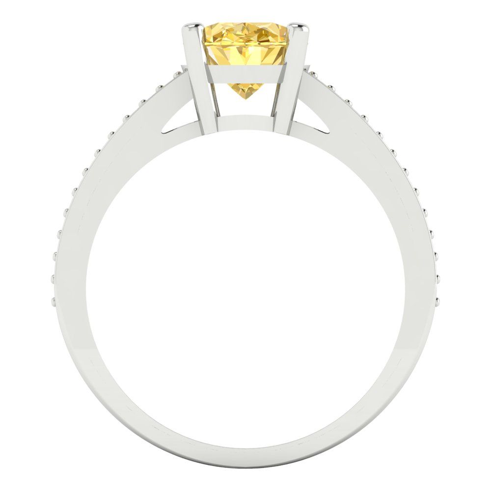 2.32 cttw Zirconia Simulated Yellow Diamond Solitaire with Zirconia Simulated Diamond Accents Engagement Ring - Solid Gold (VVS1, Oval Cut,9X7mm)