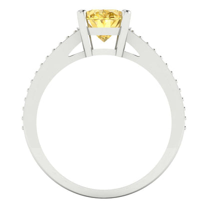 2.32 cttw Zirconia Simulated Yellow Diamond Solitaire with Zirconia Simulated Diamond Accents Engagement Ring - Solid Gold (VVS1, Oval Cut,9X7mm)