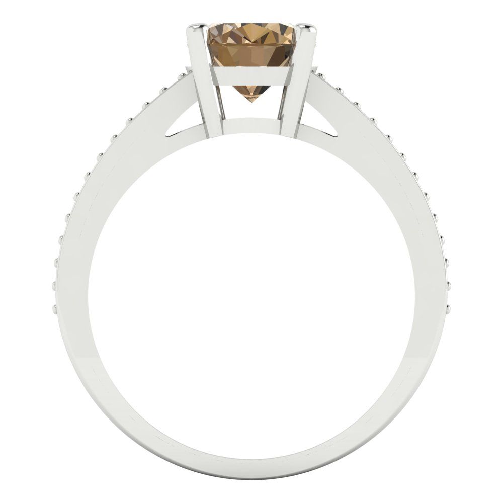 2.32 cttw Zirconia Simulated Champagne Diamond Solitaire with Zirconia Simulated Diamond Accents Engagement Ring - Solid Gold (VVS1, Oval Cut,9X7mm)