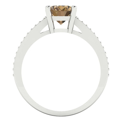 2.32 cttw Zirconia Simulated Champagne Diamond Solitaire with Zirconia Simulated Diamond Accents Engagement Ring - Solid Gold (VVS1, Oval Cut,9X7mm)