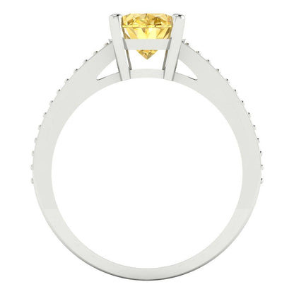 2.32 cttw Natural Citrine Solitaire with Zirconia Simulated Diamond Accents Engagement Ring - Solid Gold (Oval Cut,9X7mm)