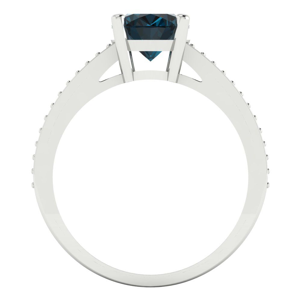2.32 cttw Natural London Blue Topaz Solitaire with Zirconia Simulated Diamond Accents Engagement Ring - Solid Gold (Oval Cut,9X7mm)