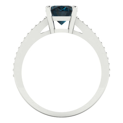 2.32 cttw Natural London Blue Topaz Solitaire with Zirconia Simulated Diamond Accents Engagement Ring - Solid Gold (Oval Cut,9X7mm)