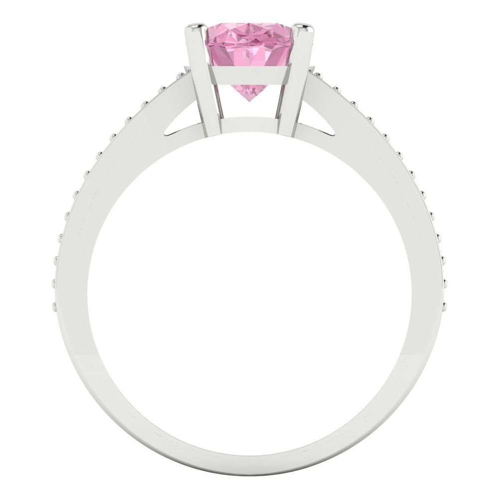 2.32 cttw Zirconia Simulated Pink Diamond Solitaire with Zirconia Simulated Diamond Accents Engagement Ring - Solid Gold (VVS1, Oval Cut,9X7mm)