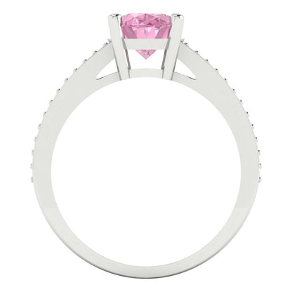 2.32 cttw Zirconia Simulated Pink Diamond Solitaire with Zirconia Simulated Diamond Accents Engagement Ring - Solid Gold (VVS1, Oval Cut,9X7mm)