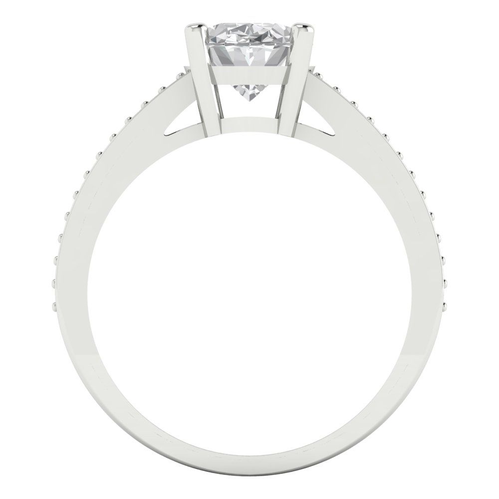 2.32 cttw Zirconia Simulated Diamond Solitaire with Zirconia Simulated Diamond Accents Engagement Ring - Solid Gold (VVS1, Oval Cut,9X7mm)