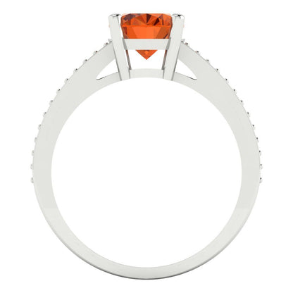 2.32 cttw Simulated Ruby Solitaire with Zirconia Simulated Diamond Accents Engagement Ring - Solid White Gold (VVS1, Oval Cut,9X7mm)