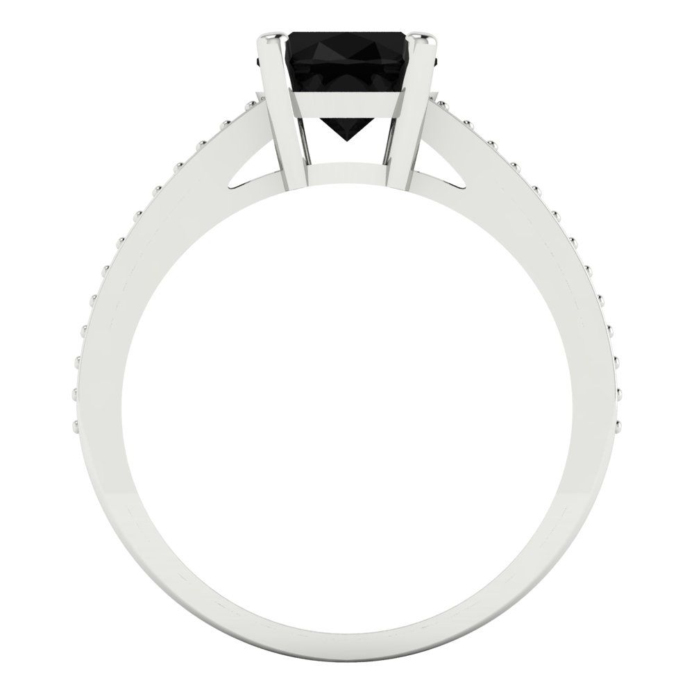 2.32 cttw Natural Onyx Solitaire with Zirconia Simulated Diamond Accents Engagement Ring - Solid Gold (Oval Cut,9X7mm)
