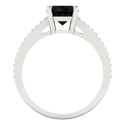 2.32 cttw Natural Onyx Solitaire with Zirconia Simulated Diamond Accents Engagement Ring - Solid Gold (Oval Cut,9X7mm)