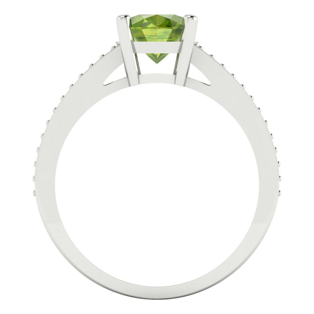 2.32 cttw Natural Peridot Solitaire with Zirconia Simulated Diamond Accents Engagement Ring - Solid Gold (Oval Cut,9X7mm)