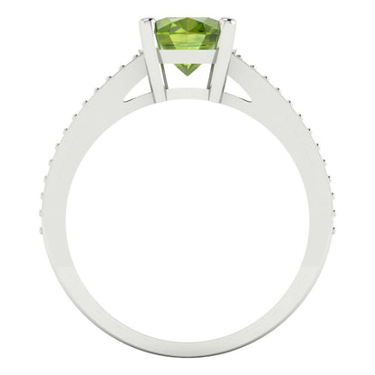 2.32 cttw Natural Peridot Solitaire with Zirconia Simulated Diamond Accents Engagement Ring - Solid Gold (Oval Cut,9X7mm)
