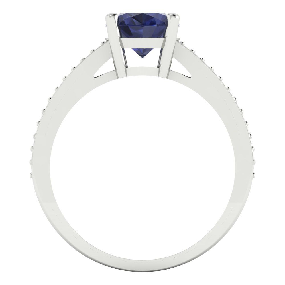 2.32 cttw Simulated Blue Sapphire Solitaire with Zirconia Simulated Diamond Accents Engagement Ring - Solid Gold (Oval Cut,9X7mm)