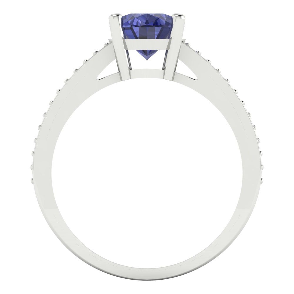 2.32 cttw Simulated Tanzanite Solitaire with Zirconia Simulated Diamond Accents Engagement Ring - Solid Gold (Oval Cut,9X7mm)