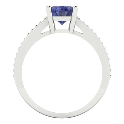 2.32 cttw Simulated Tanzanite Solitaire with Zirconia Simulated Diamond Accents Engagement Ring - Solid Gold (Oval Cut,9X7mm)