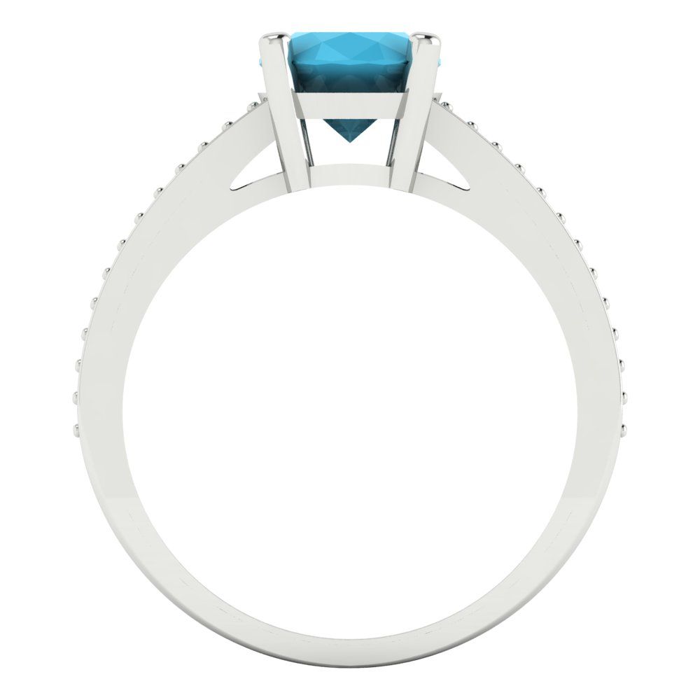 2.32 cttw Simulated Turquoise Solitaire with Zirconia Simulated Diamond Accents Engagement Ring - Solid Gold (Oval Cut,9X7mm)