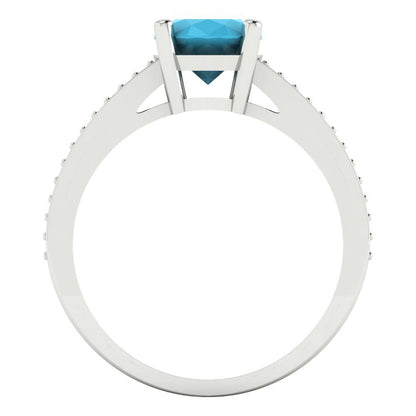 2.32 cttw Simulated Turquoise Solitaire with Zirconia Simulated Diamond Accents Engagement Ring - Solid Gold (Oval Cut,9X7mm)