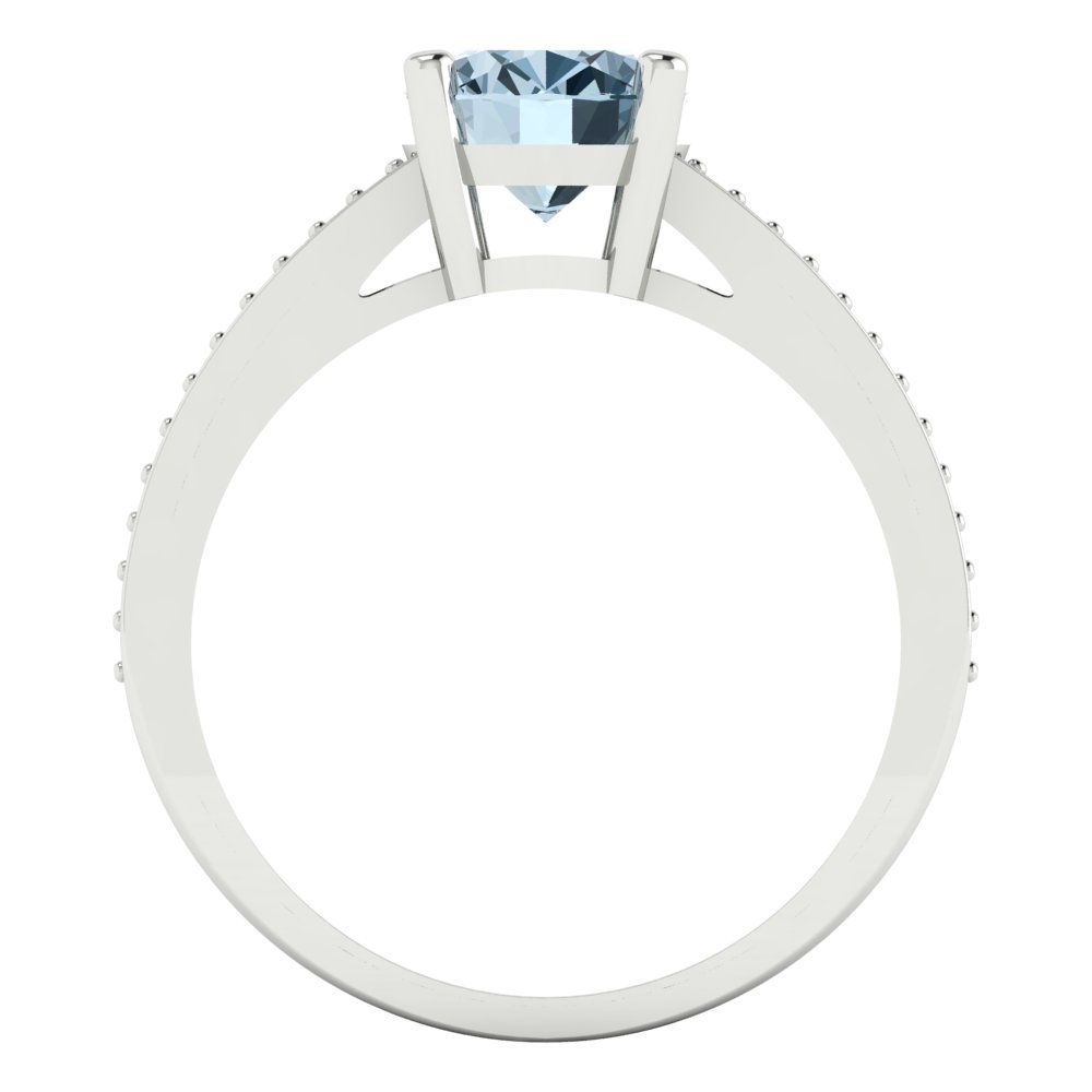 2.32 cttw Zirconia Simulated Blue Diamond Solitaire with Zirconia Simulated Diamond Accents Engagement Ring - Solid Gold (VVS1, Oval Cut,9X7mm)