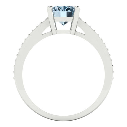 2.32 cttw Zirconia Simulated Blue Diamond Solitaire with Zirconia Simulated Diamond Accents Engagement Ring - Solid Gold (VVS1, Oval Cut,9X7mm)