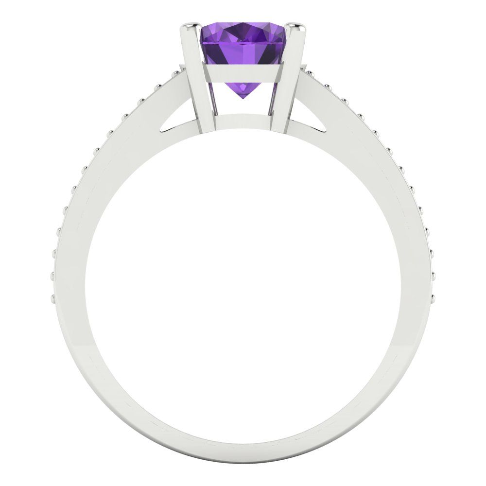 2.32 cttw Natural Amethyst Solitaire with Zirconia Simulated Diamond Accents Engagement Ring - Solid White Gold (VVS1, Oval Cut,9X7mm)