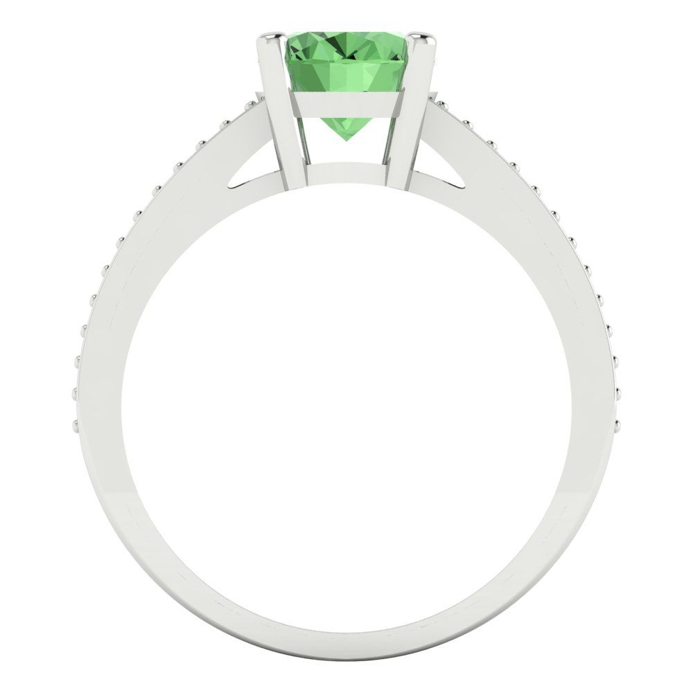 2.32 cttw Zirconia Simulated Green Diamond Solitaire with Zirconia Simulated Diamond Accents Engagement Ring - Solid Gold (VVS1, Oval Cut,9X7mm)