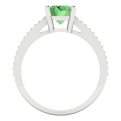 2.32 cttw Zirconia Simulated Green Diamond Solitaire with Zirconia Simulated Diamond Accents Engagement Ring - Solid Gold (VVS1, Oval Cut,9X7mm)