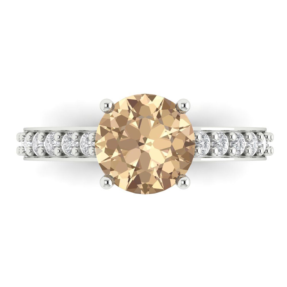 2.3 cttw Yellow Moissanite Solitaire with Zirconia Simulated Diamond Accents Engagement Ring - Solid Gold (Round Cut,8.0mm)