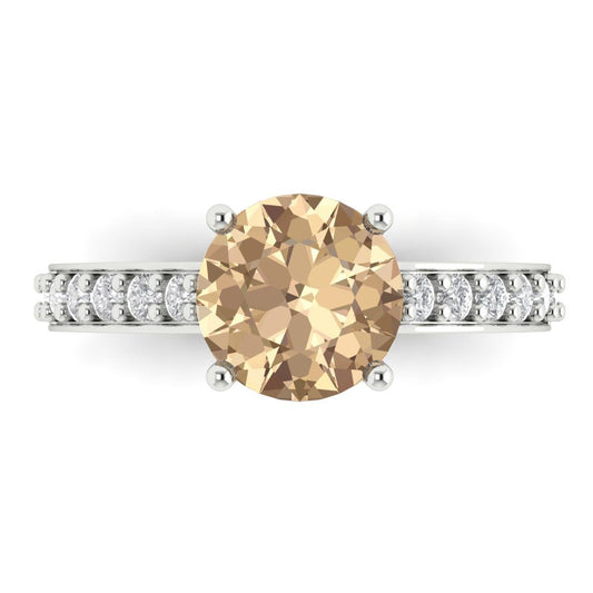 2.3 cttw Yellow Moissanite Solitaire with Zirconia Simulated Diamond Accents Engagement Ring - Solid White Gold (VVS1, Round Cut,8.0mm)