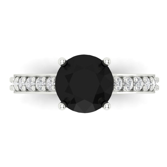 2.3 cttw Natural Onyx Solitaire with Zirconia Simulated Diamond Accents Engagement Ring - Solid White Gold (VVS1, Round Cut,8.0mm)