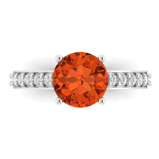 2.3 cttw Zirconia Simulated Red Diamond Solitaire with Zirconia Simulated Diamond Accents Engagement Ring - Solid White Gold (VVS1, Round Cut,8.0mm)