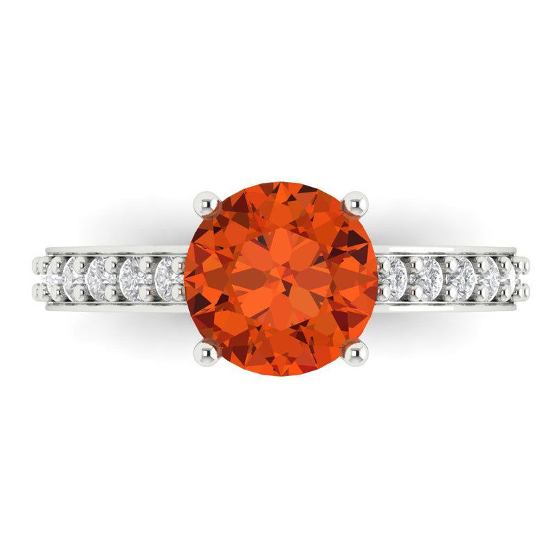 2.18 ct Brilliant Round Cut Red Simulated Diamond Stone White Gold Solitaire with Accents Ring