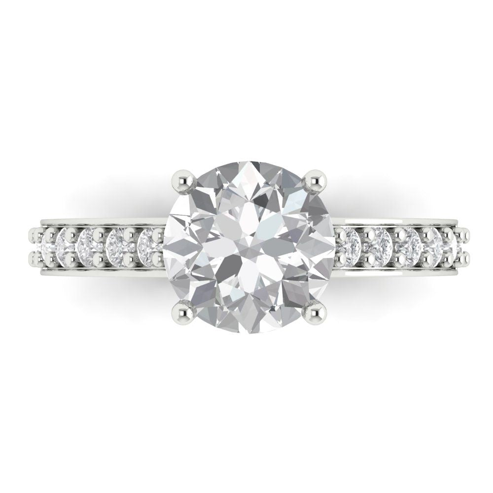 2.3 cttw White Sapphire Solitaire with Zirconia Simulated Diamond Accents Engagement Ring - Solid Gold (Round Cut,8.0mm)