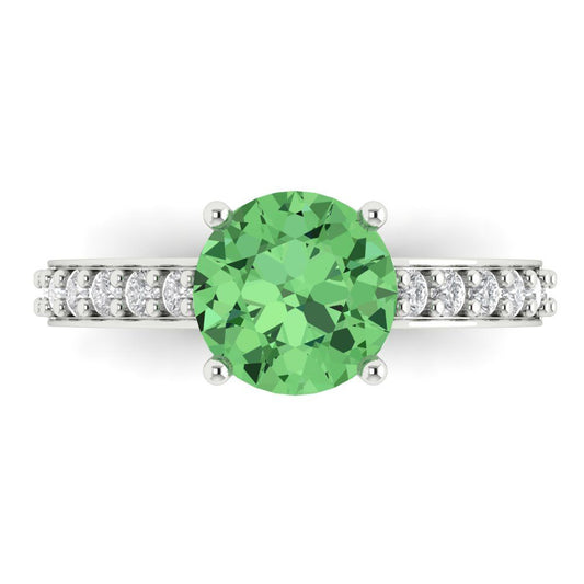 2.3 cttw Zirconia Simulated Green Diamond Solitaire with Zirconia Simulated Diamond Accents Engagement Ring - Solid White Gold (VVS1, Round Cut,8.0mm)