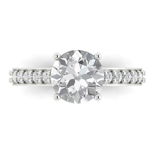 2.3 cttw Zirconia Simulated Diamond Solitaire with Zirconia Simulated Diamond Accents Engagement Ring - Solid White Gold (VVS1, Round Cut,8.0mm)