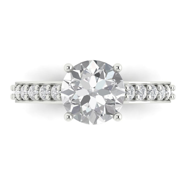 2.18 ct Brilliant Round Cut Clear Simulated Diamond Stone White Gold Solitaire with Accents Ring