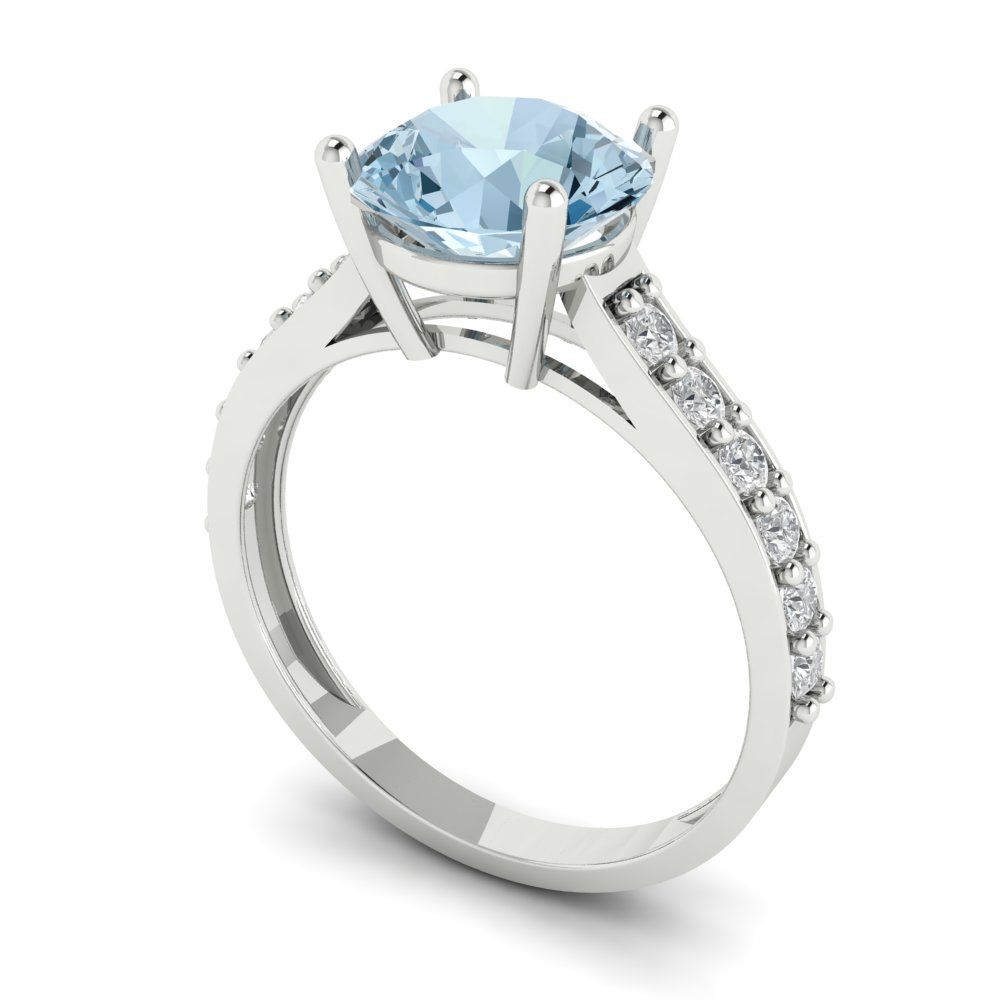 2.3 cttw Natural Swiss Blue Topaz Solitaire with Zirconia Simulated Diamond Accents Engagement Ring - Solid Gold (Round Cut,8.0mm)