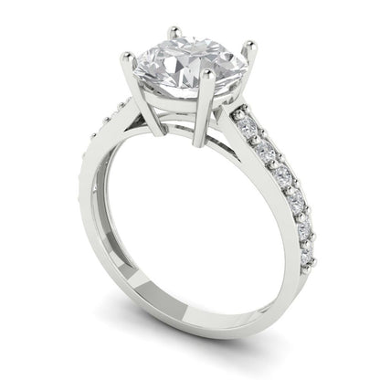 2.18 ct Brilliant Round Cut Natural Diamond Stone Clarity VS1-2 Color G-H White Gold Solitaire with Accents Ring