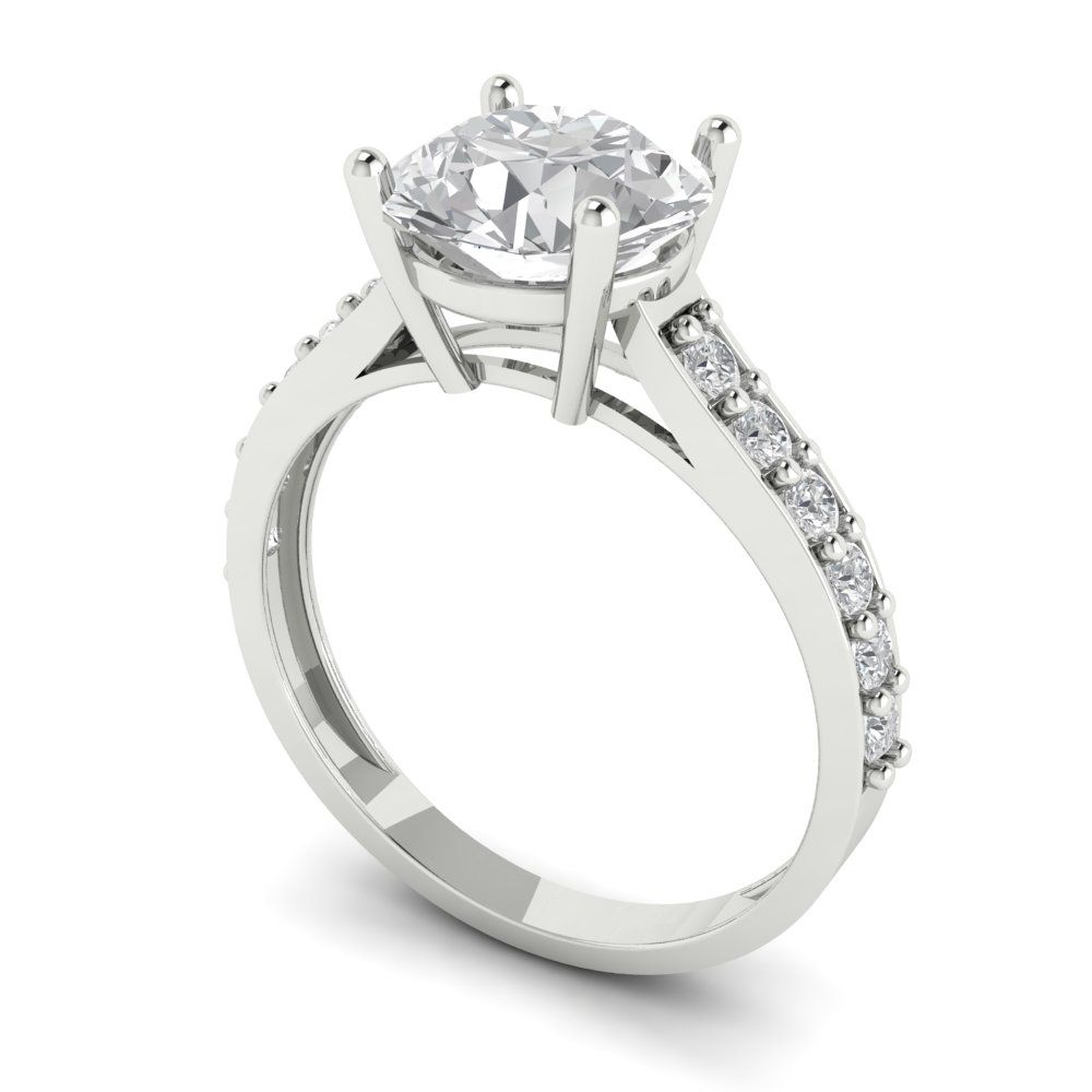 2.3 cttw White Sapphire Solitaire with Zirconia Simulated Diamond Accents Engagement Ring - Solid Gold (Round Cut,8.0mm)