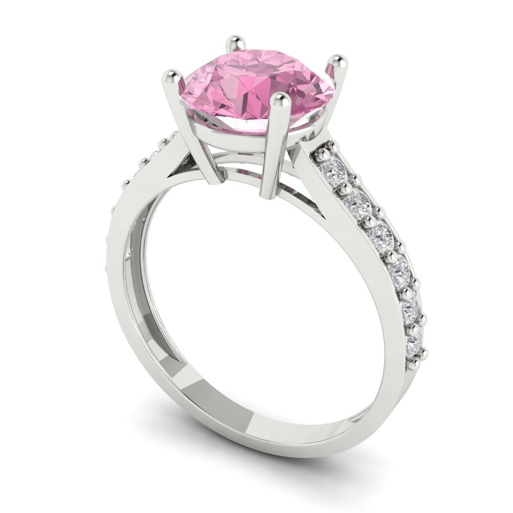2.3 cttw Zirconia Simulated Pink Diamond Solitaire with Zirconia Simulated Diamond Accents Engagement Ring - Solid Gold (VVS1, Round Cut,8.0mm)